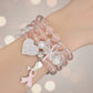 Light Pink Beaded 4 pcs Cancer Charm Bracelet Stack - Reed House of Jewels