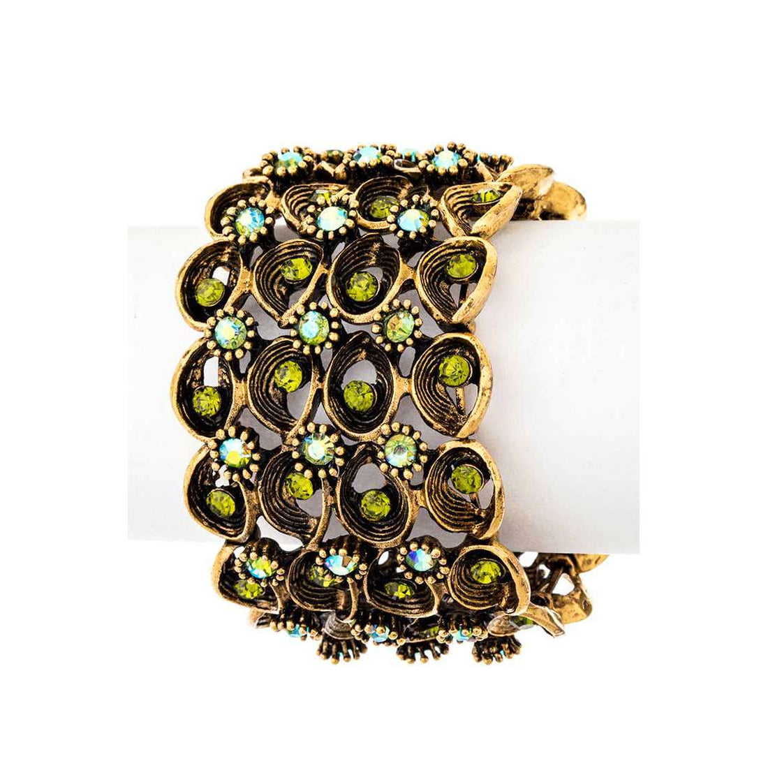 Gold/Green Crystal Cluster Stretch Vintage Inspired Bracelet - Reed House of Jewels
