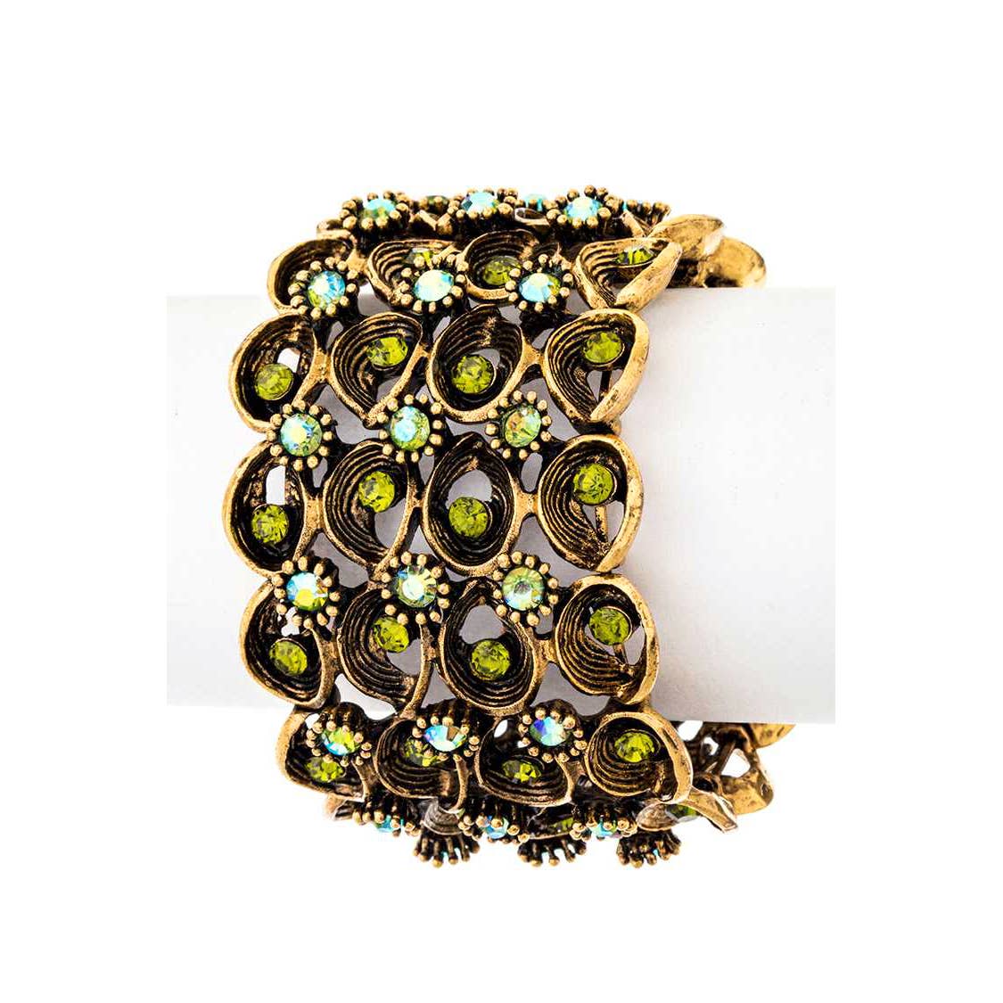 Gold/Green Crystal Cluster Stretch Vintage Inspired Bracelet - Reed House of Jewels