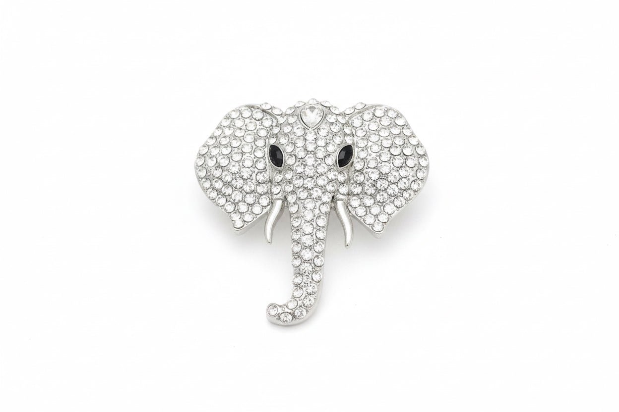Silver Tone Elephant Head Rhinestone Brooch Pin - Reed House of Jewels