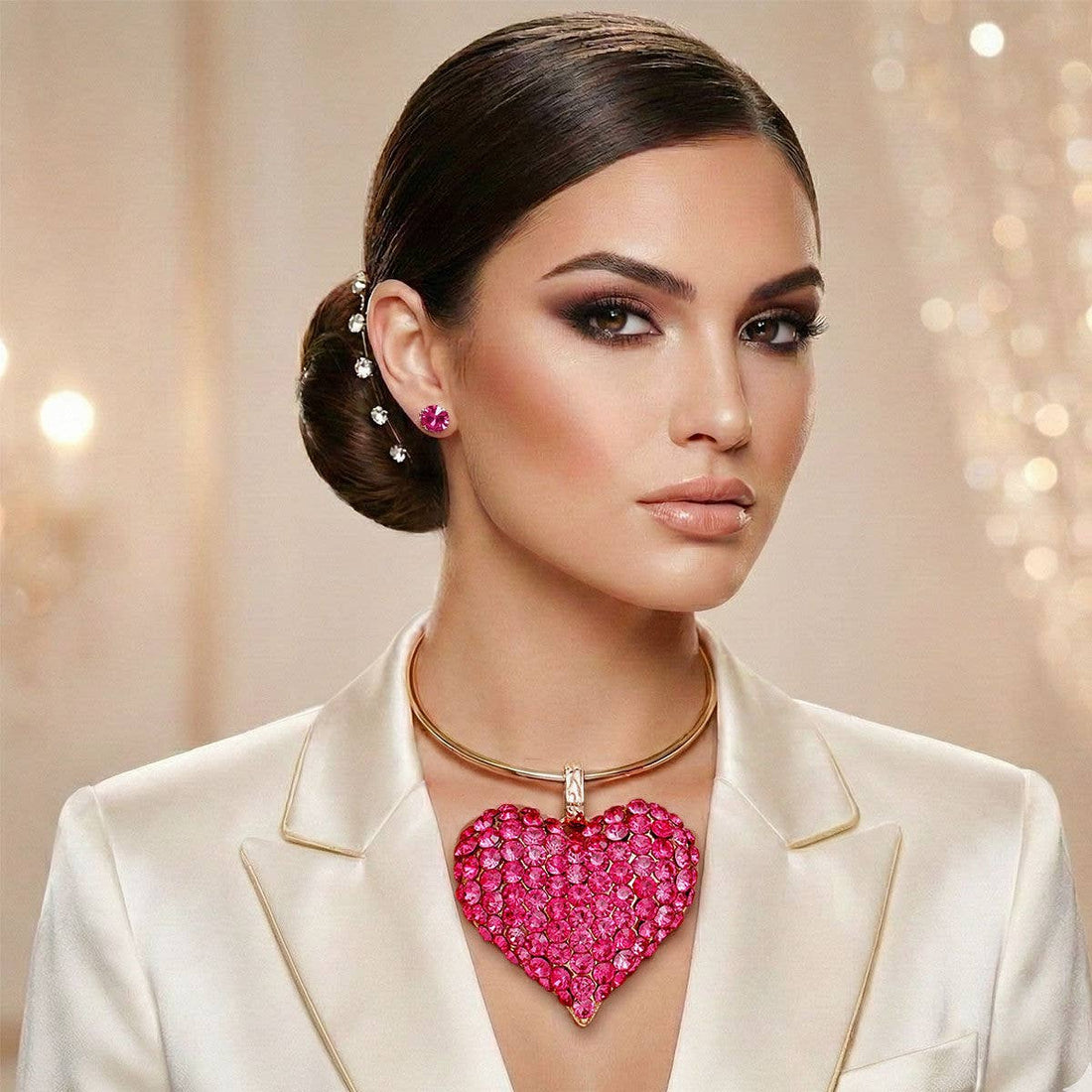 Fuchsia Stone Domed Oversized Heart Chunky Collar Necklace - Reed House of Jewels