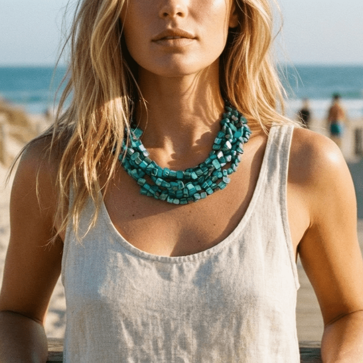 Chunky Turquoise/Teal Beaded Collar Necklace - Reed House of Jewels