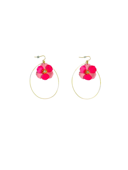 Pink Flower/LRG Gold Oval Earrings - Reed House of Jewels