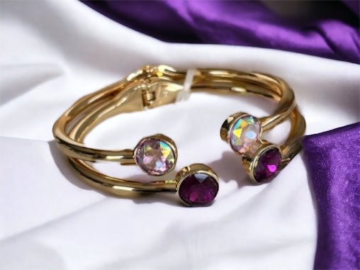 Gold - Tone 2 - Pc. Set Stone Cuff Bracelets - Reed House of Jewels