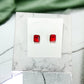 Gold - Tone Red Stone Square Stud Earrings - Reed House of Jewels