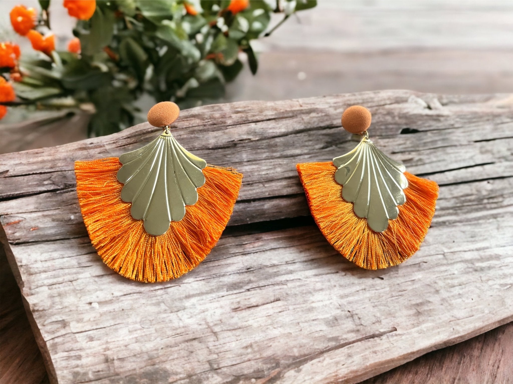 Orange Fan Earrings - Reed House of Jewels