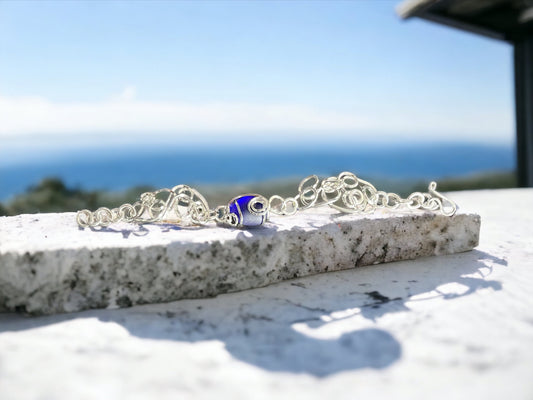 Cultured Sea Glass Linked Bracelet - Cobalt Blue