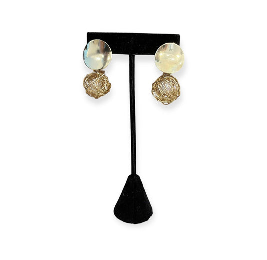 Gold Tone Faux Pearl Ball Drop Earrings