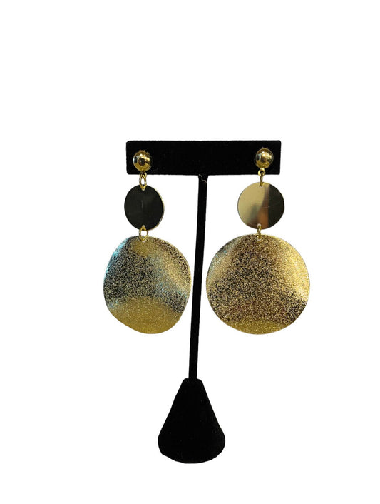 Gold Tone Double Disc Drop Earrings