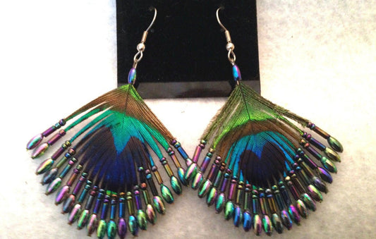 Peacock Feather Borealis Beaded Earrings - Aurora - Reed House of Jewels