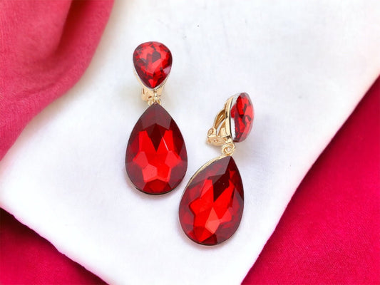 Red Crystal Teardrop Earrings - Reed House of Jewels