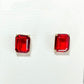 Gold - Tone Red Stone Square Stud Earrings - Reed House of Jewels