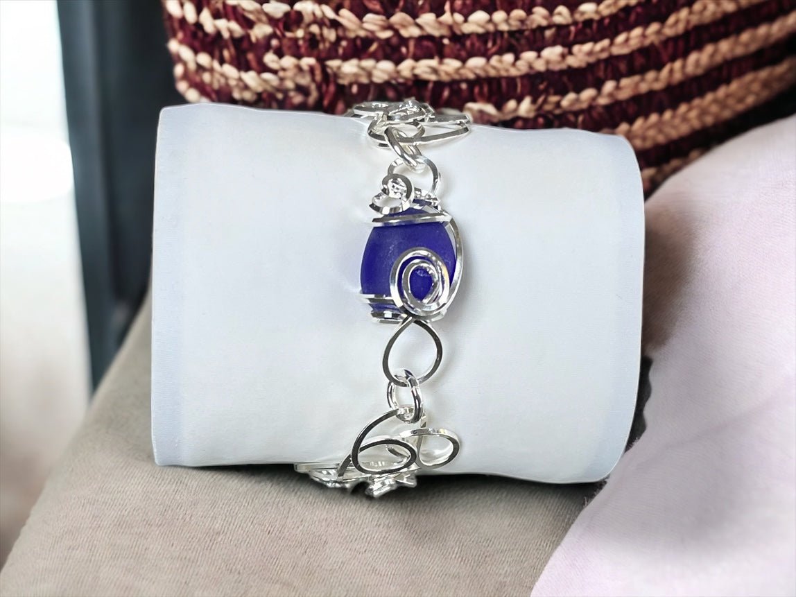 Cultured Sea Glass Linked Bracelet - Cobalt Blue - Reed House of Jewels