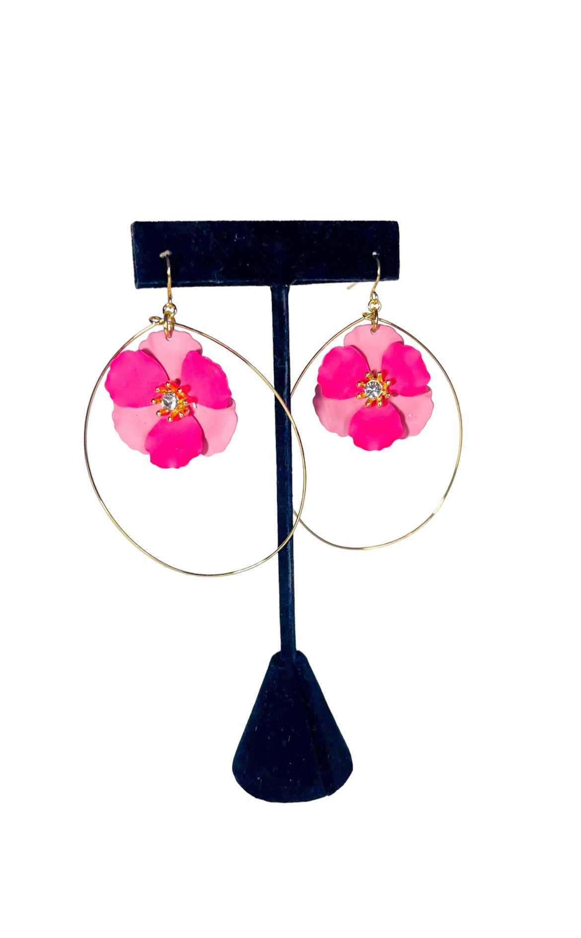 Pink Flower/LRG Gold Oval Earrings - Reed House of Jewels