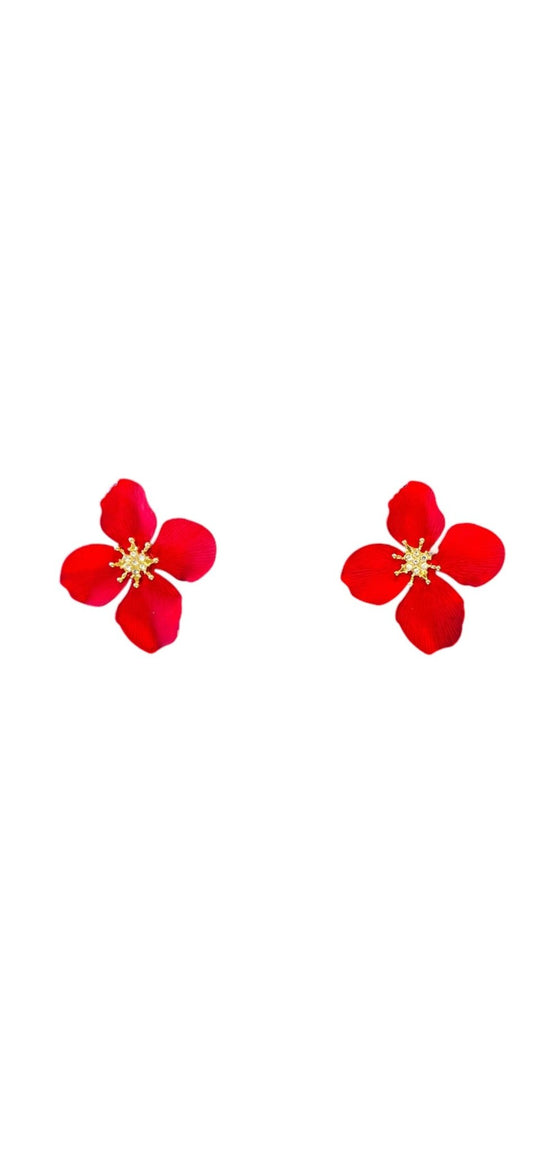 Red Crystal/Gold Tone Flower Blossom Earrings - Reed House of Jewels