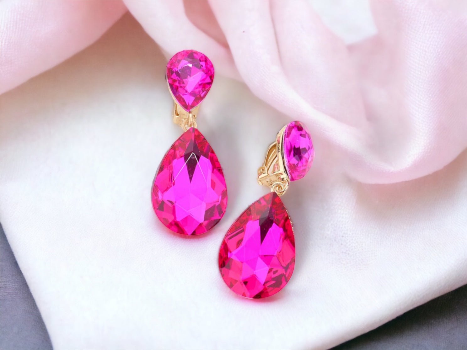 Fuchsia/Hot Pink Crystal Teardrop Earrings - Reed House of Jewels