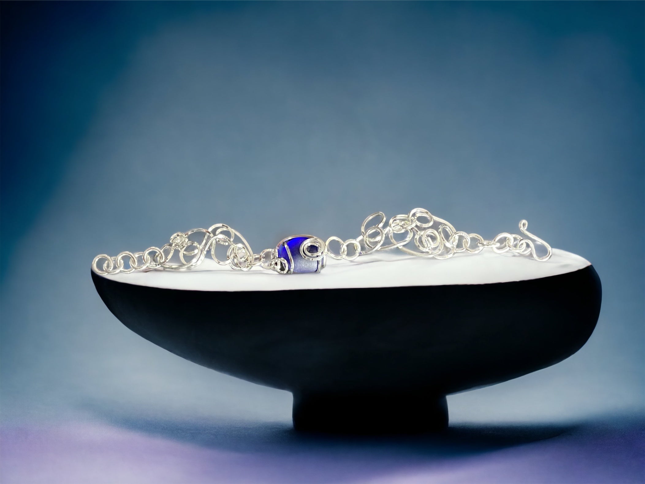 Cultured Sea Glass Linked Bracelet - Cobalt Blue - Reed House of Jewels