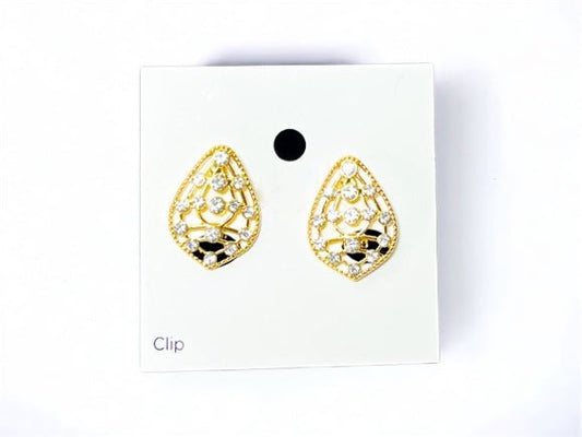 Gold Tone and Bezel Stone Teardrop Clip Earrings - Reed House of Jewels