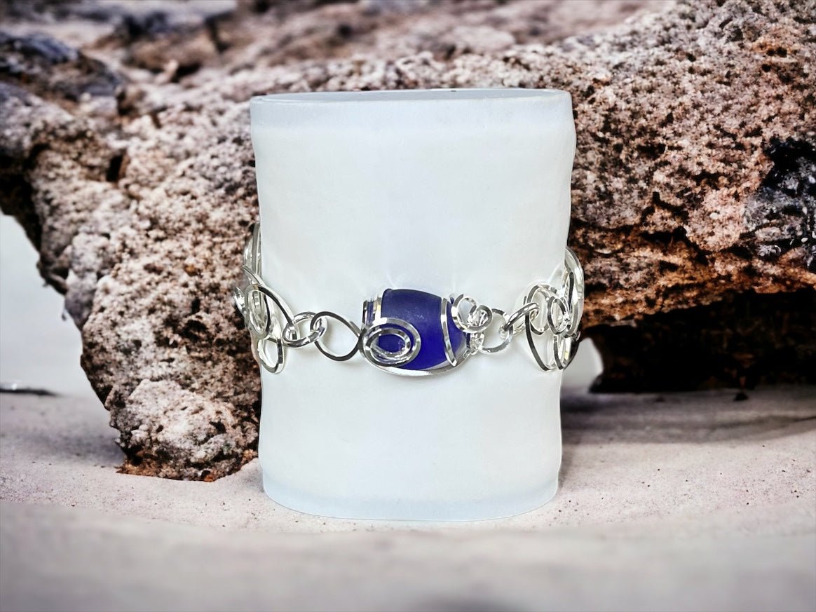 Cultured Sea Glass Linked Bracelet - Cobalt Blue - Reed House of Jewels