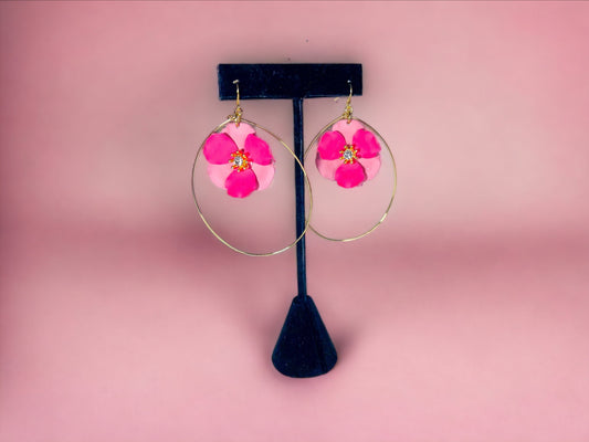 Pink Flower/LRG Gold Oval Earrings - Reed House of Jewels