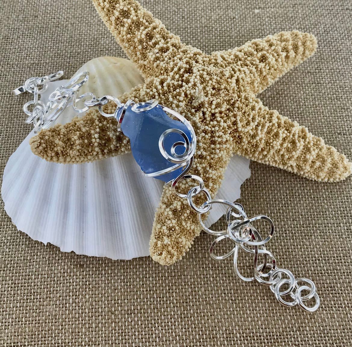 Cultured Sea Glass Linked Bracelet - Aqua - Reed House of Jewels