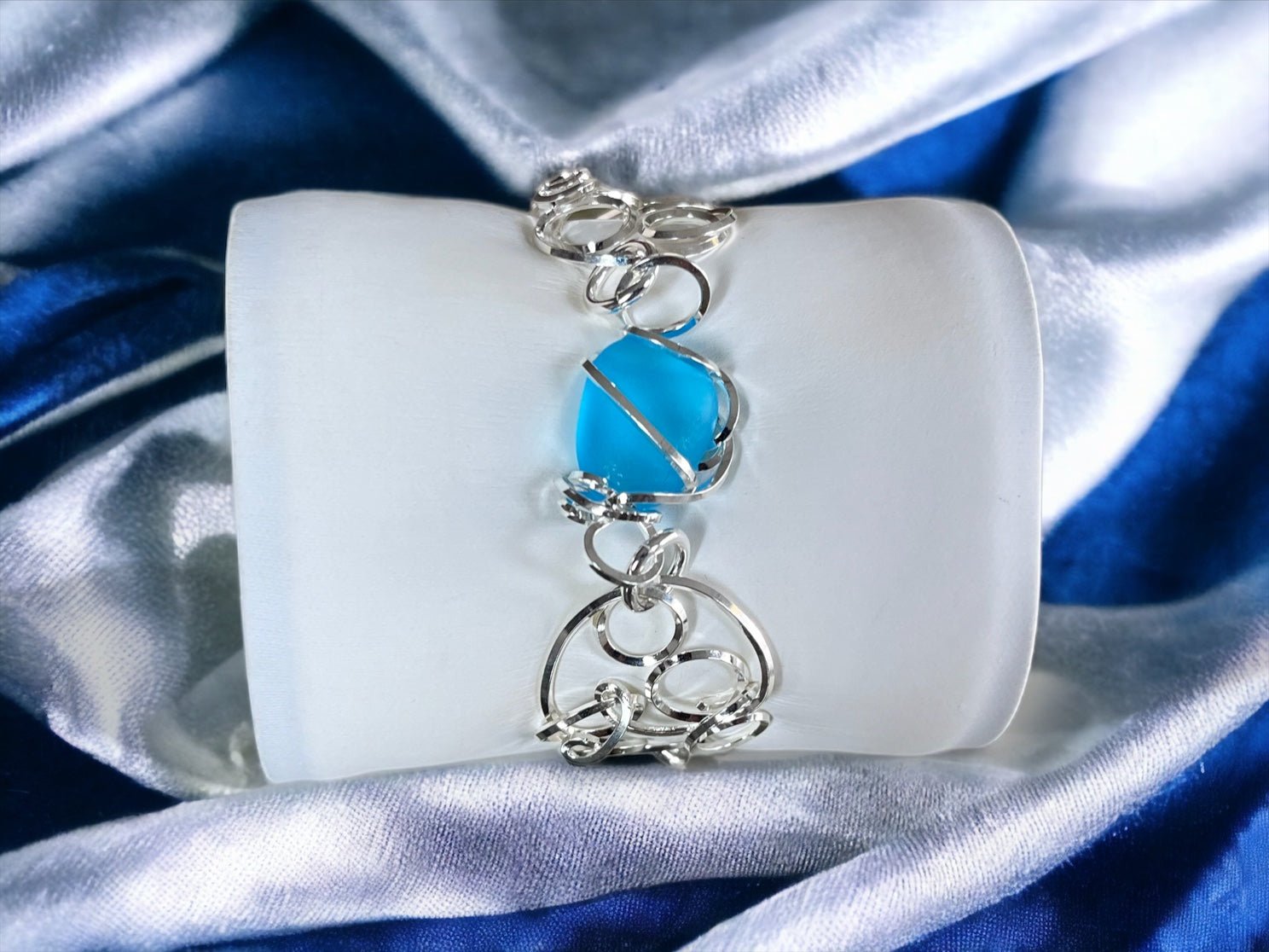 Cultured Sea Glass Linked Bracelet - Aqua - Reed House of Jewels