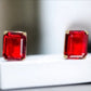 Gold - Tone Red Stone Square Stud Earrings - Reed House of Jewels