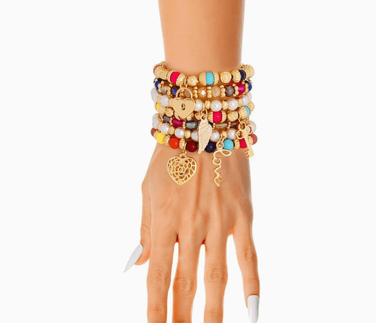 Multi - Color Bead and Charm Stretch Bracelet Stack - Reed House of Jewels