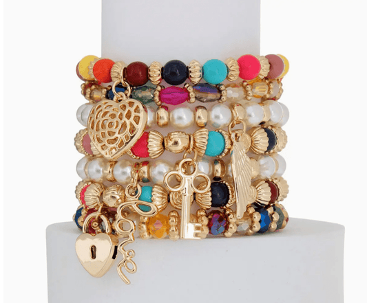 Multi - Color Bead and Charm Stretch Bracelet Stack - Reed House of Jewels