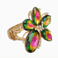 Pink and Green Crystal Flower Hinged Cuff - Reed House of Jewels