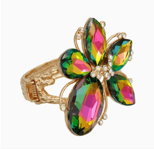 Pink and Green Crystal Flower Hinged Cuff - Reed House of Jewels