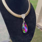 Omega Chain Pave Heart Pink Green Pendant Set