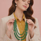 Chunky Triple Stand Green Beaded Necklace