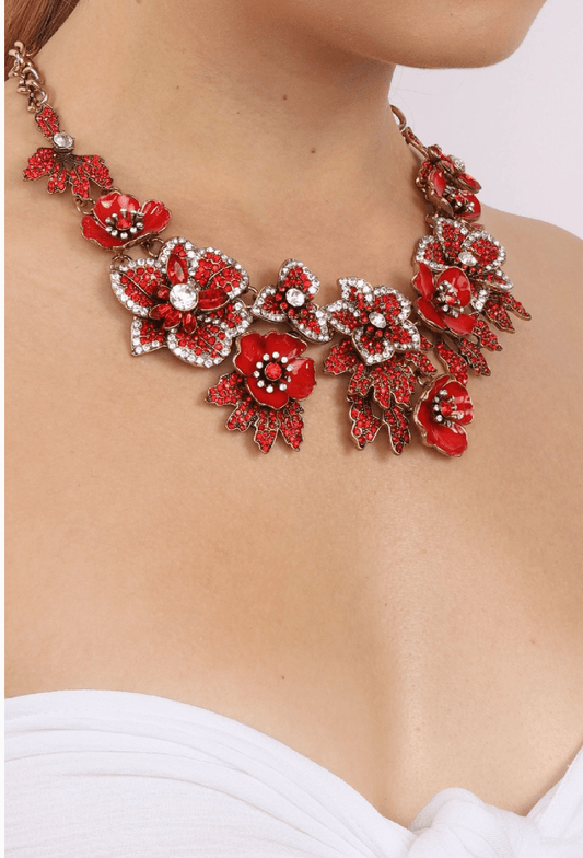 Red Crystral Floral Necklace - Reed House of Jewels