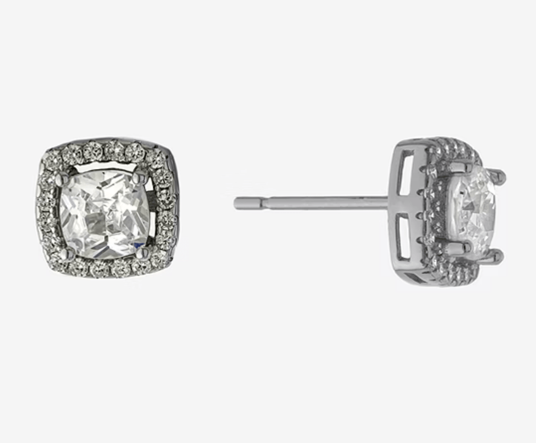  Cubic Zirconia Sterling Silver 7.8mm Square Stud Earrings - Reed House of Jewels