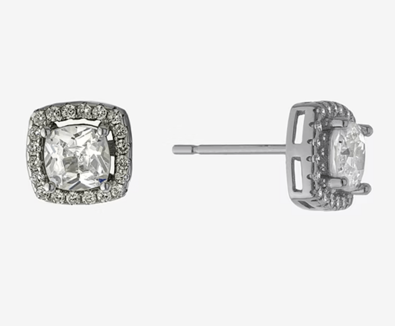  Cubic Zirconia Sterling Silver 7.8mm Square Stud Earrings - Reed House of Jewels