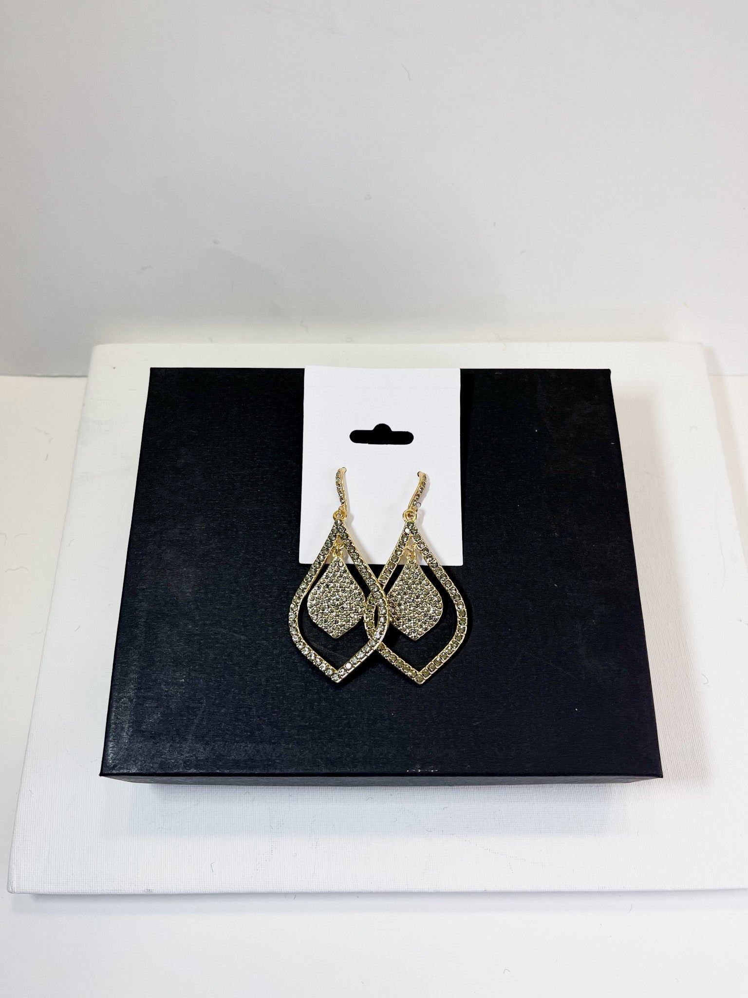 Gold Tone Grey Crystal Drop Earrings - Reed House of Jewels