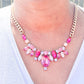 Fuchsia and Pink Crystal Gold Tone Necklace
