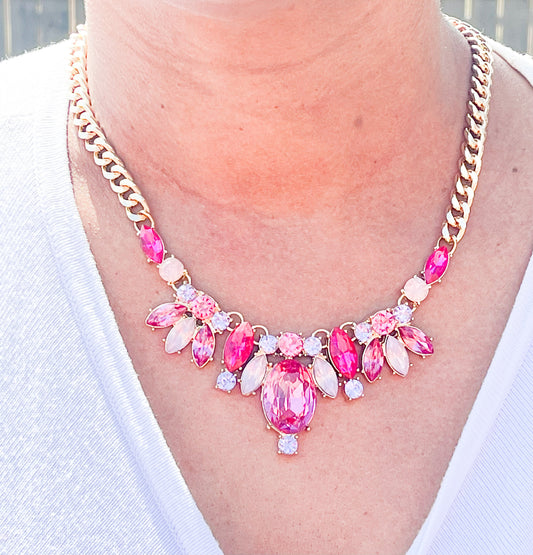 Fuchsia Crystal Gold Tone Necklace