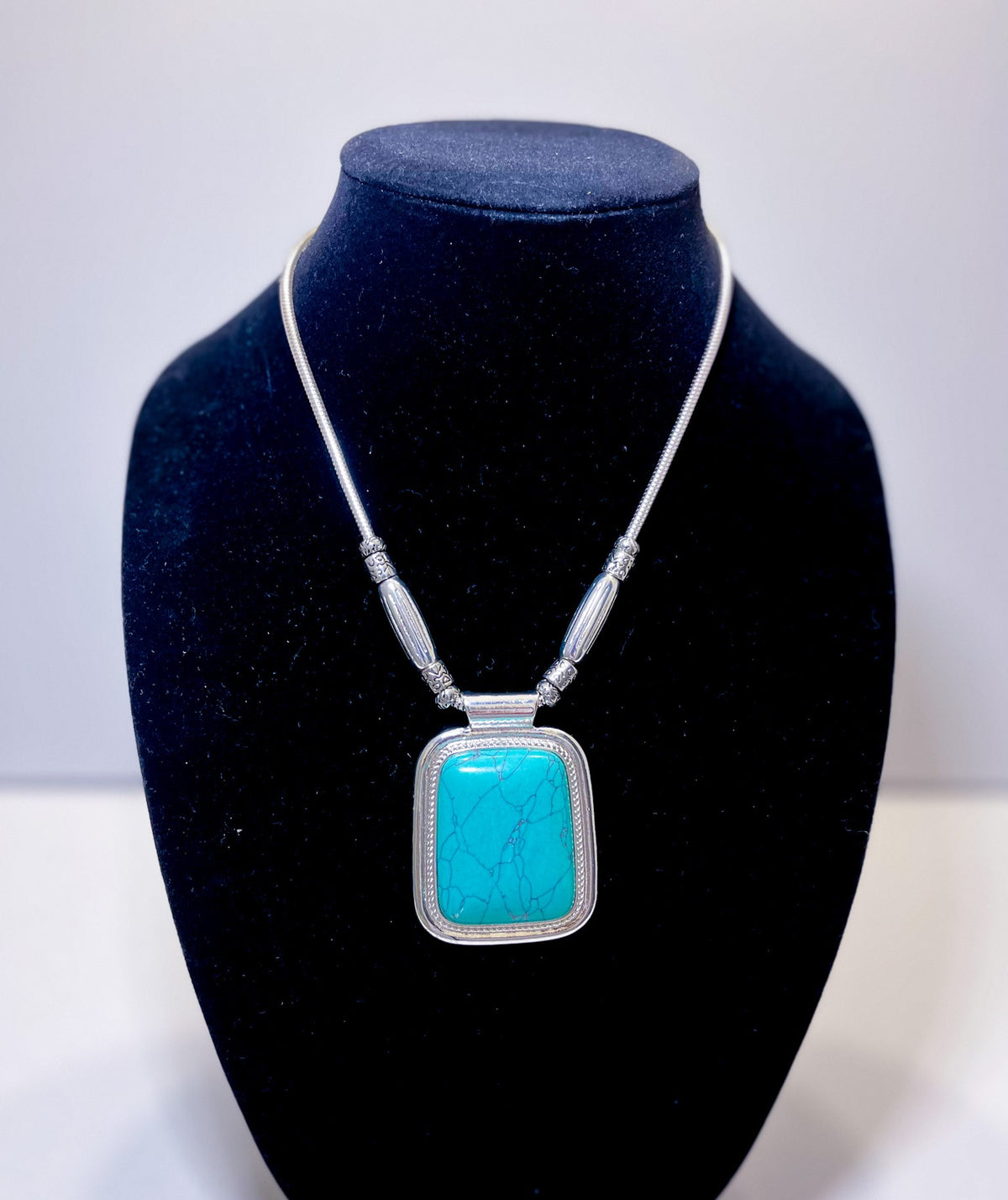 Silver and Faux Turquoise Big Stone Necklace - Reed House of Jewels