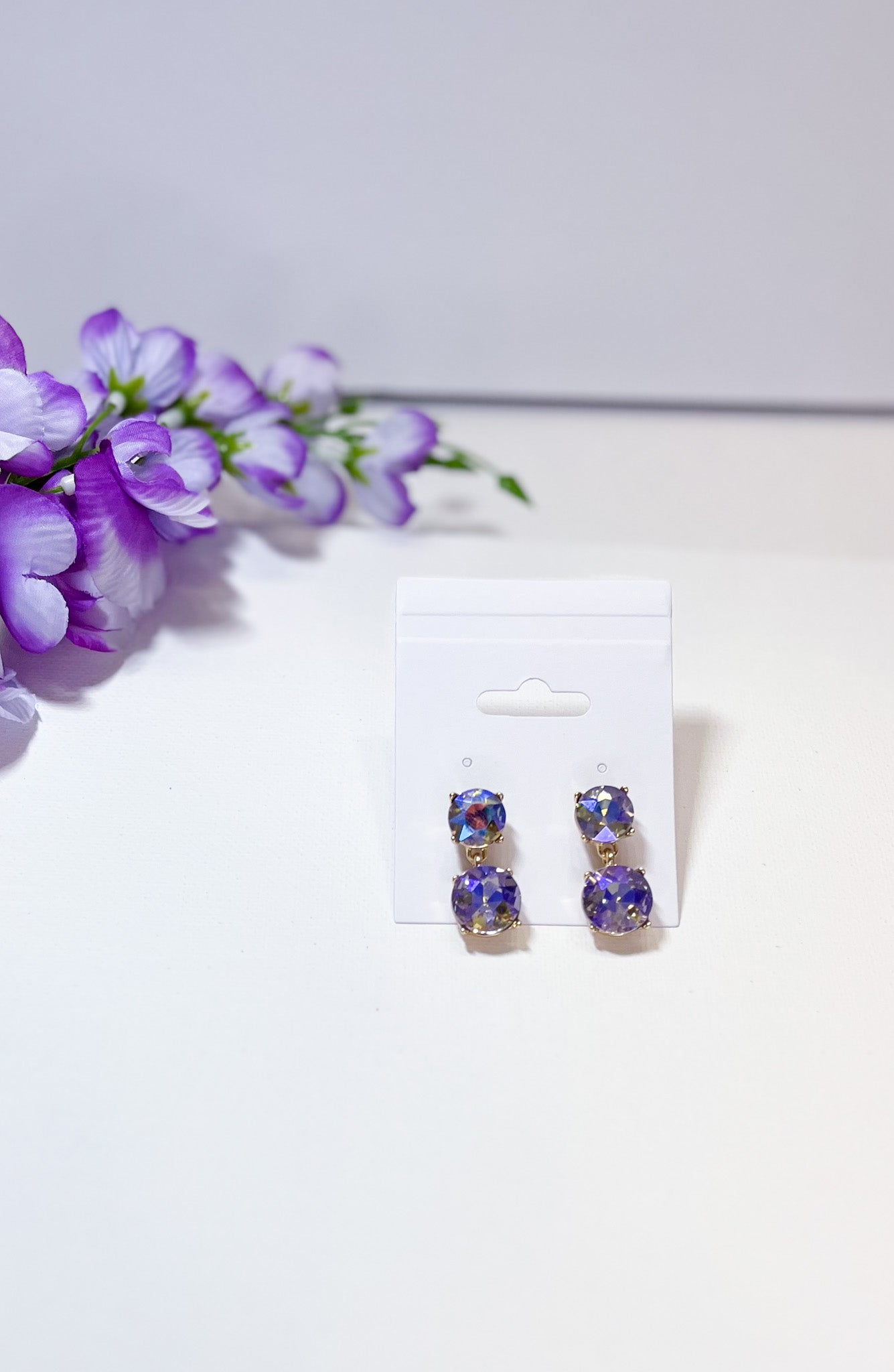 Purple Round Crystal Drop Earrings - Reed House of Jewels