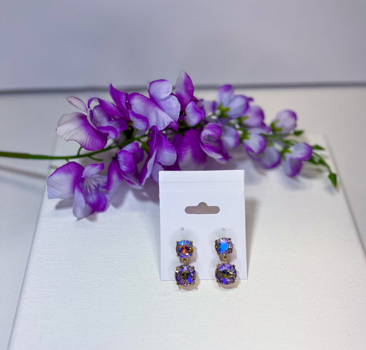 Purple Round Crystal Drop Earrings - Reed House of Jewels