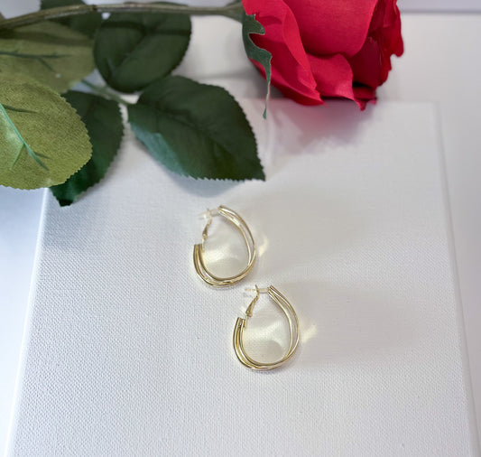 Gold Tone Double Oval Hoop Earrings - Reed House of Jewels