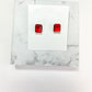 Gold - Tone Red Stone Square Stud Earrings - Reed House of Jewels
