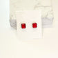 Gold - Tone Red Stone Square Stud Earrings - Reed House of Jewels