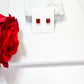 Gold - Tone Red Stone Square Stud Earrings - Reed House of Jewels