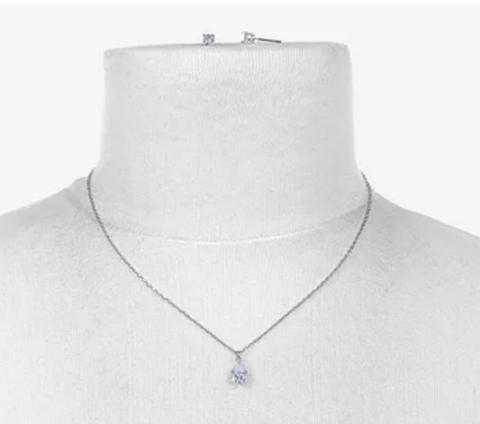 Delicate Crystal Pendant Silver Tone Necklace & Crystal Stud Earring 2-pc. Set