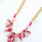 Fuchsia and Pink Crystal Gold Tone Necklace
