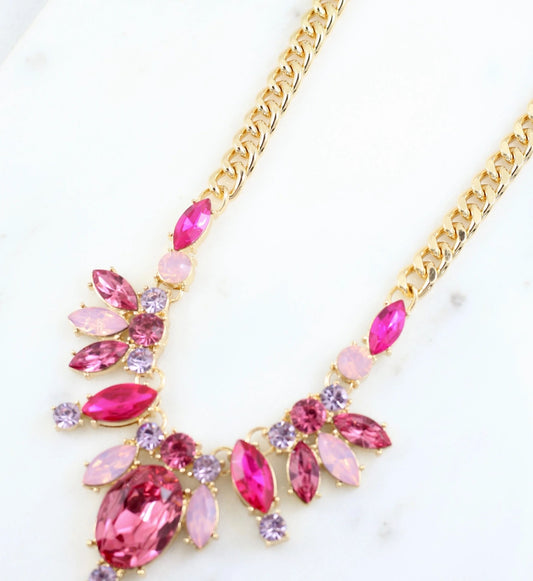 Fuchsia Crystal Gold Tone Necklace