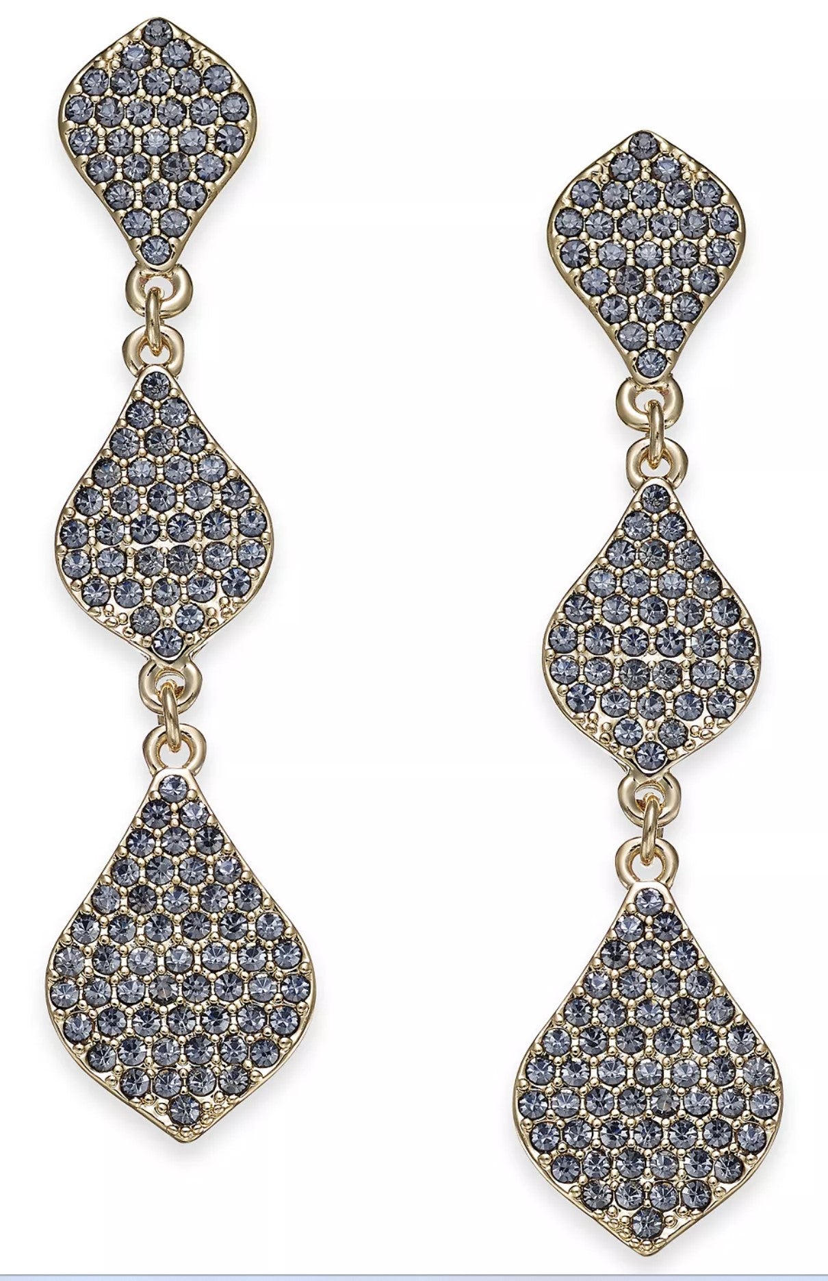 Gold Tone Grey Crystal Triple Drop Earrings - Reed House of Jewels